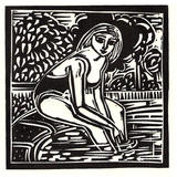 By The Pool - Lino Print