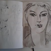Portrait in ink and wash