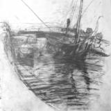 Viking boat in Corrie port - graphite