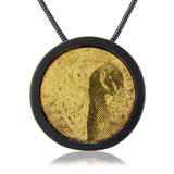 (RPP) Peacock pendant - Oxidised silver with 22ct gold inlay 