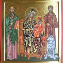 Mother of God enthroned between St Francis and St David of Wales
