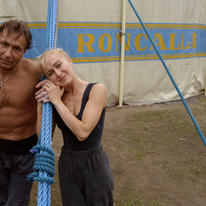 The acrobats Vitaly and Oxana Bobrov after training.
