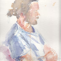 watercolour study of seated man - detail