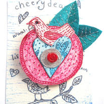 Illustrated Pink Heart Brooch