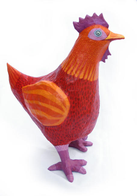 Chicken 1 papier maché and acrylic paint 28x32cm