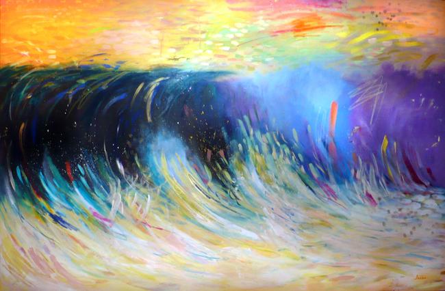 Impression Wave II Acrylic, Oil Pastel and Gold Media 150x100cm