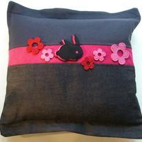 Pink felt rabbit and flower applique