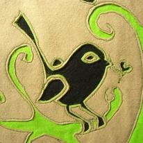 Beige and Green Bird Embroidery for cushion - detail