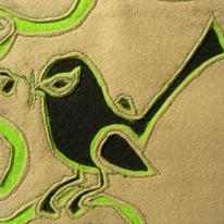Beige and Green Bird Embroidery for cushion - detail