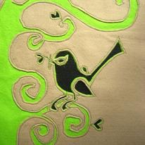 Beige and Green Bird Embroidery for cushion