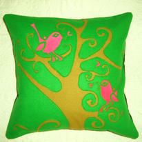 Pink and Green Bird Cushion