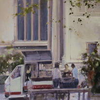 1053 Morning coffee, Bow Lane 24x24