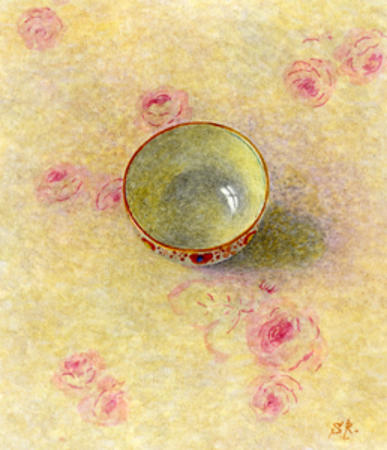 Bowl on rose fabric