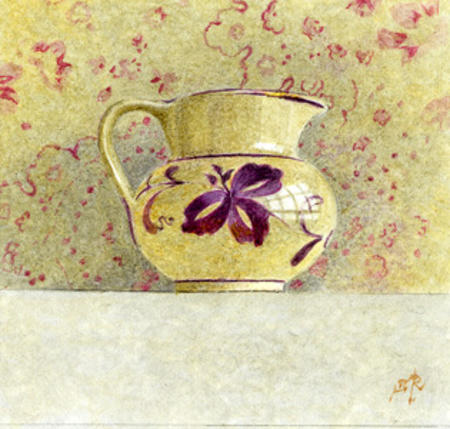 Jug and patterned wallpaper