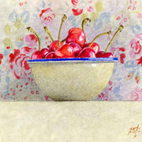 Cherries in an enamel bowl