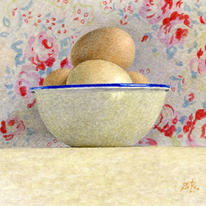 Eggs in an enamel bowl