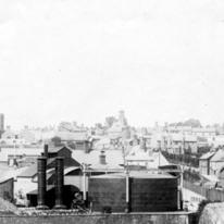 Brackley from the south showing old gas works, c.1900