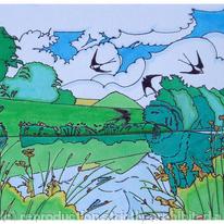 swallows diving over high slakes lake