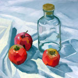 Bottle and Apples - Oil on Board
