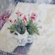 Pink geraniums, white…