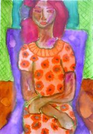 woman in purple chair