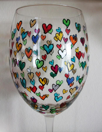 Hand Painted Glass Hearts Design