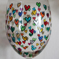 Hand Painted Glass Hearts Design