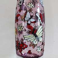 Hand Painted Rose Tint Vase with Butterfly Design