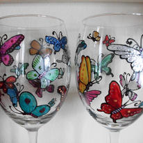 Pair Sparkle Butterfly Wine Glasses