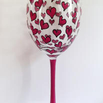 Hand Painted Wine Glass with Pink Hearts 