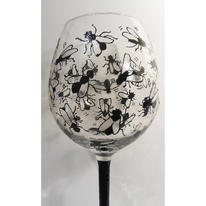 Artist Hand Painted Wine Glass Bluebottle Design