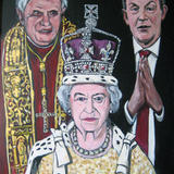 THE POPE THE QUEEN AND THE POLITICIAN - Acrylic on board