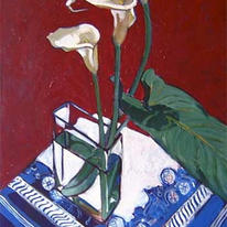 Arums on a red background