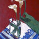 Arums on a red background