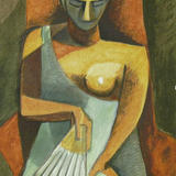 Fan Woman after Picasso - Acrylic on watercolour paper