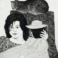 Sarah with doll and cat