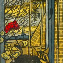 Cat at window in winter