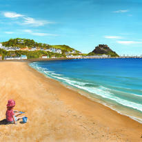 Playing in the sand at Grouville Bay, Jersey