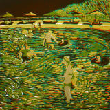 Afternoon at the Wave Lagoon - reductive linocut