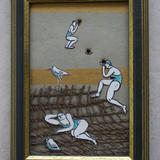 through the bird's nest - paper cuts, pencil, ink, coconut skin, varnish on frame
