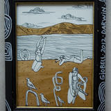 birds on tubes - paper cuts, inks, varnish on frame