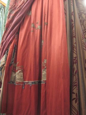 C2476 Red Satin Chinese Panel with Gilt Worn Embroidery