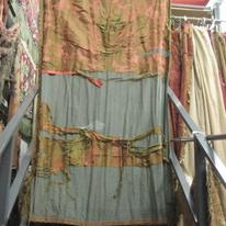 C1877 Rust and Gold Antique Silk Damask with Grey Wool