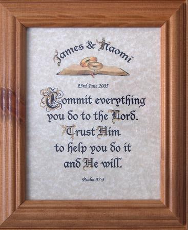 Calligraphy for Bride and Groom with rings and bible