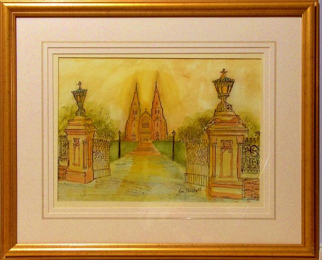 Armagh Cathedral Autumn Glow Watercolour on heavy watecolour paper 40x30cm