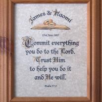 Calligraphy for Bride and Groom with rings and bible