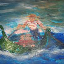 Gondolier struggling with waves