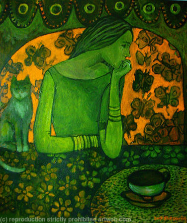 Green cup of green tea
