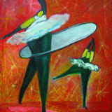 Two balerinas - Oil on canvas, oil pastels