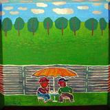 Two men under umbrella - Acrylic on canvas